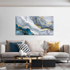 Blue and Gray Abstract Gold Fluid Canvas Wall Art for Living Room 20"X40"