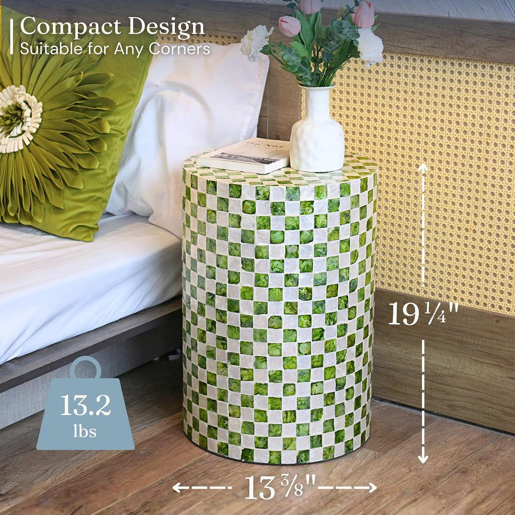 Chi An Home 19.3” Capiz Shell Checkered Pistachio Green Side Table