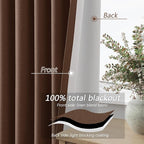 Rustic Brown 100% Blackout Linen Curtains 108 Inch Length 2 Panels Set - Image 4