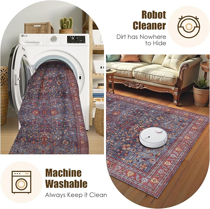 Washable Area Rug 5' x 7' Vintage Traditional Persian Mat - Image 7