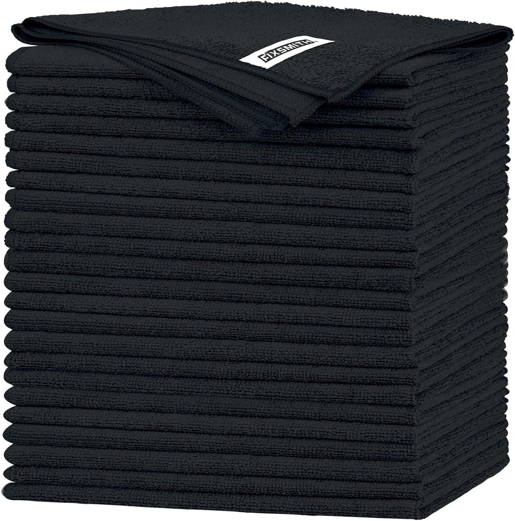 FIXSMITH Black Microfiber Cleaning Cloth -Pack of 24, Highly Absorbent Cleaning Rags, 16"X12" All Purpose Cleaning Towels for Housekeeping, Kitchen, Car, Lint Free and Reusable Microfiber Towels