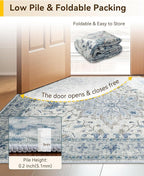 Area Rugs Square 7ft Washable Non-Slip, Floral Vintage Distress Print Pattern - Image 4
