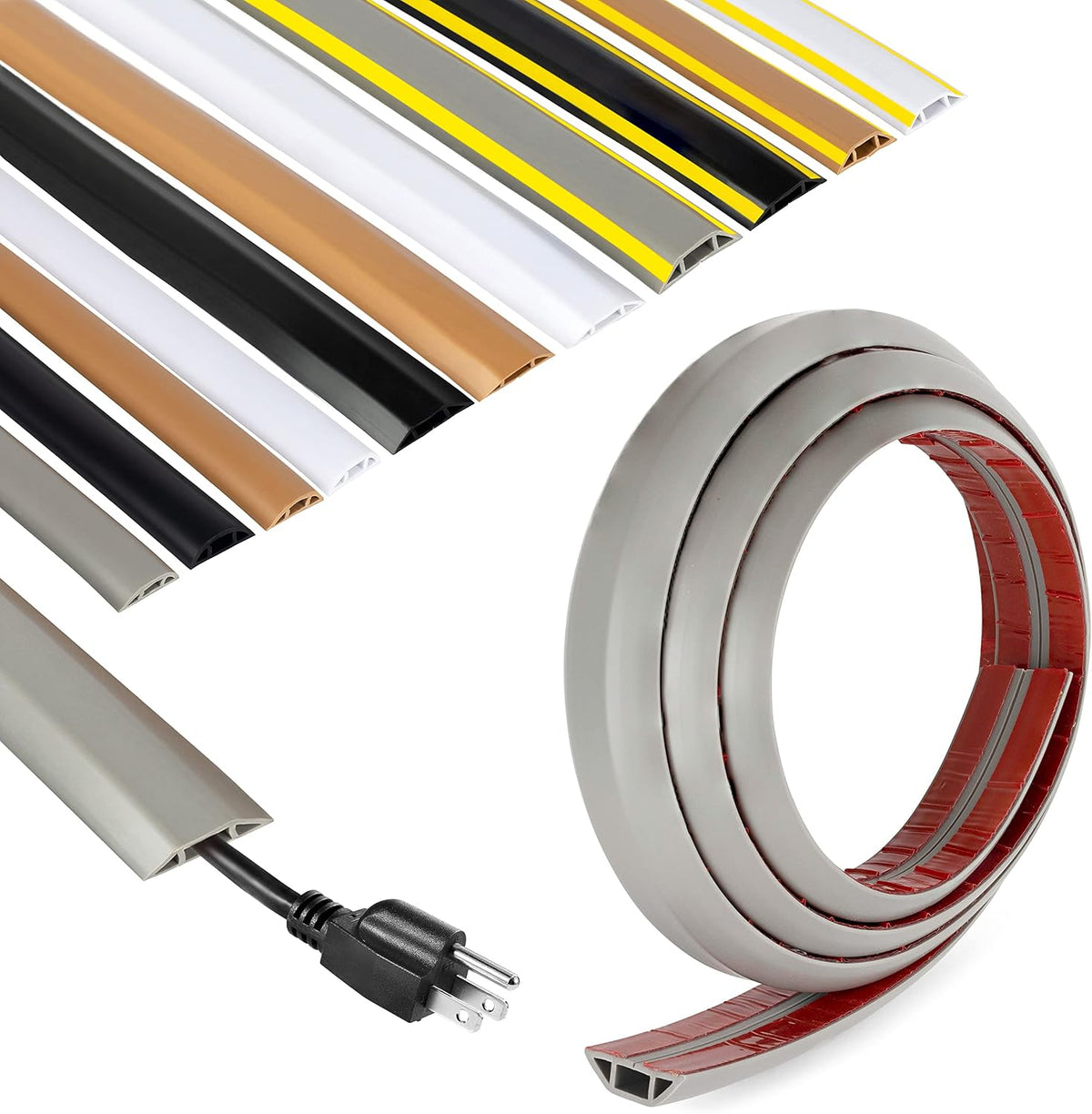 Rubber Bond Cord Cover Floor Cable Protector - Strong Self Adhesive Floor Cord Covers for Wires - Low Profile Extension Cord Covers for Floor & Wall