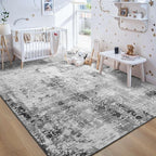 Area Rug 4x6 Grey Rug Washable Boho Rugs Non Slip Low Pile Abstract Small Carpet - Image 9