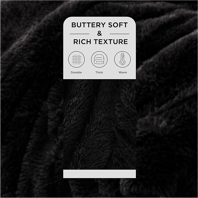 Bedsure GentleSoft Fluffy Black King Size Blanket - Image 2