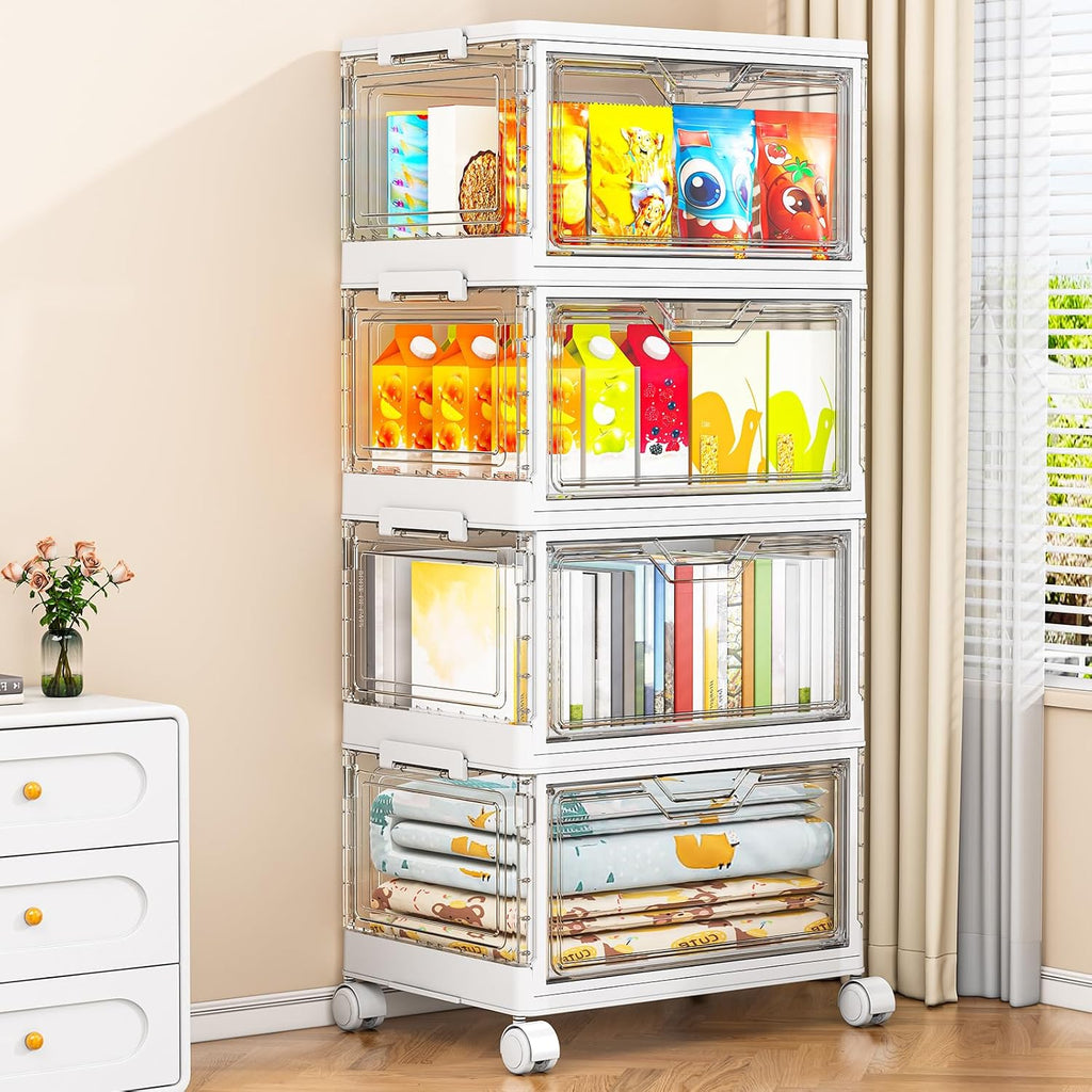 Kmiectse Clear Storage Bins with Lids - 4 Tier 23qt Plastic Stackable Bins