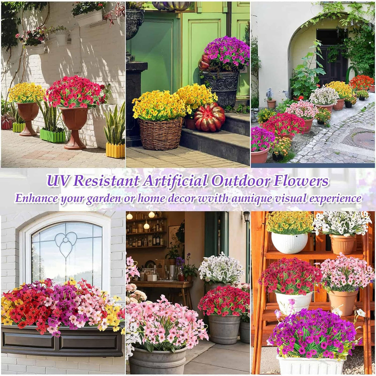 30 Bundles Realistic Artificial Flowers Bulk for Outdoors, UV Resistant