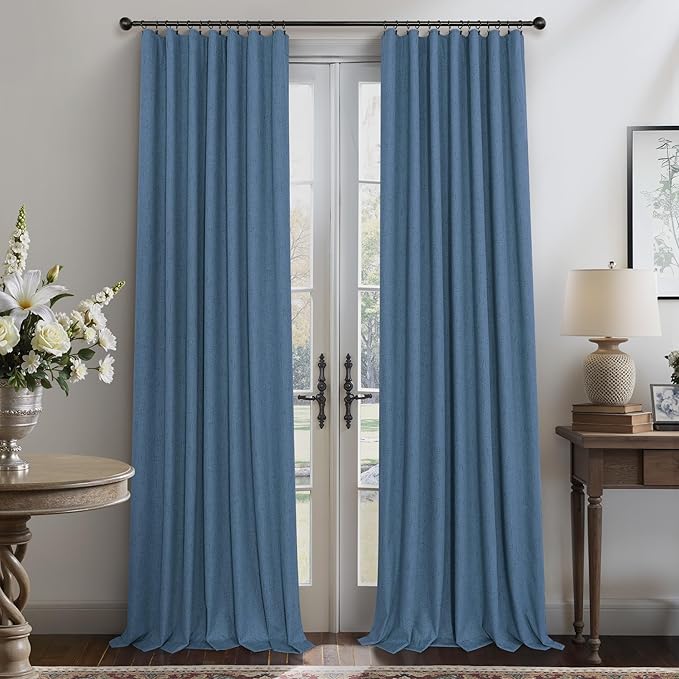 Denim Blue Blackout Drapes 96 Inches Long 2 Panel Burg Cute Linen Textured - Image 7