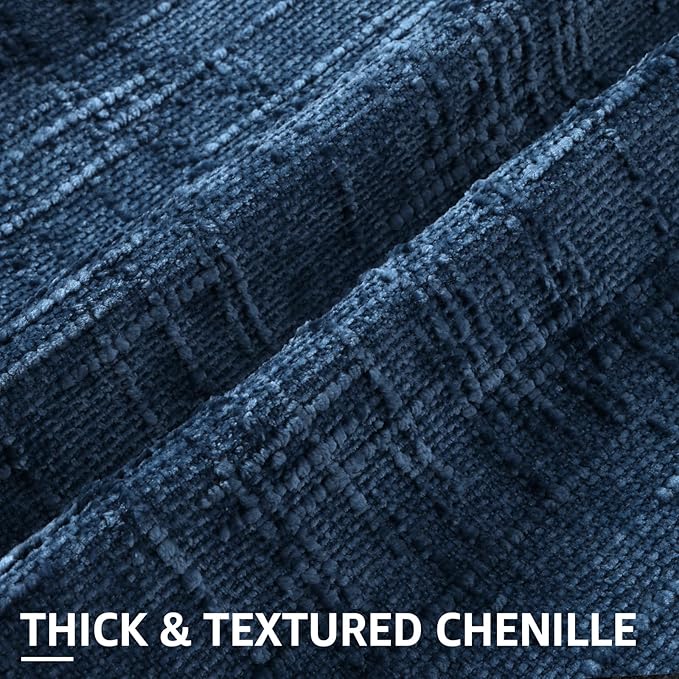 decorUhome Navy Blue Chenille Throw Pillow Covers 16x16 Set of 2 Textured Soft - Image 2