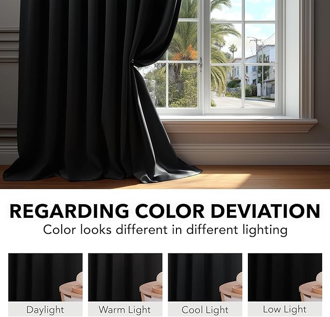 Deconovo Blackout Curtains, Thermal Insulated, W70 x L63 2 Panels, Back Tab - Image 6