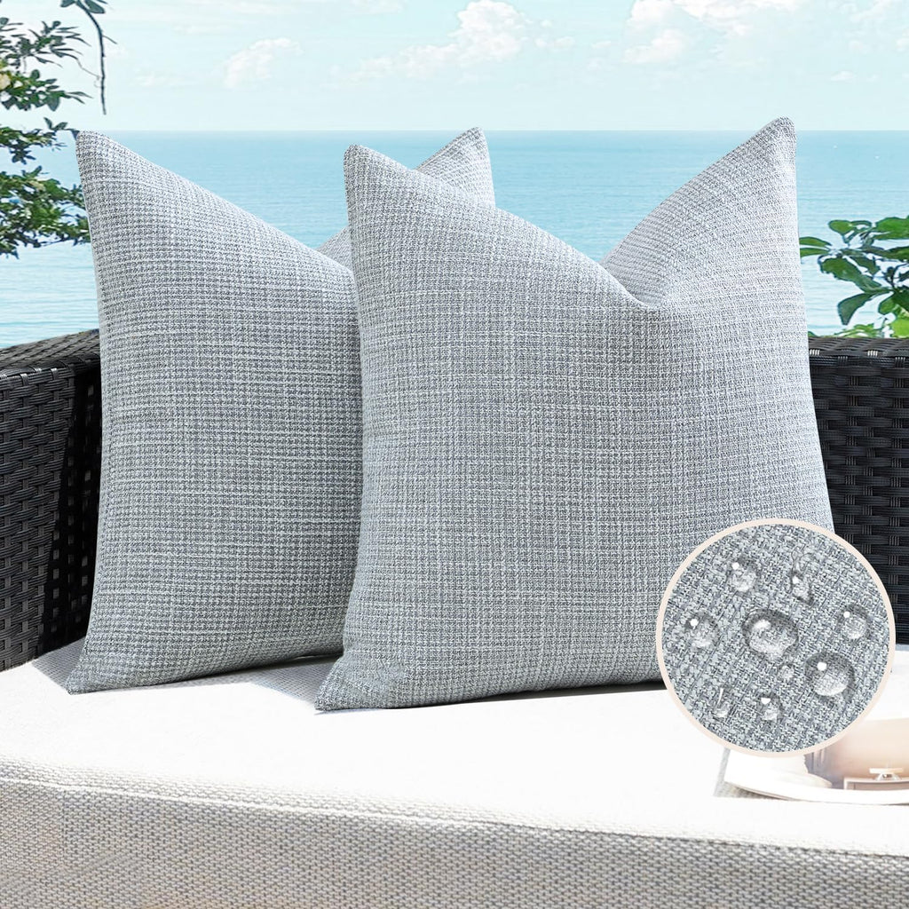 Artscope Outdoor Waterproof Throw Pillow Covers 18x18 Inch Decorative Linen Outdoor Pillows Cushion Case for Patio Couch Sofa - Blue Grey