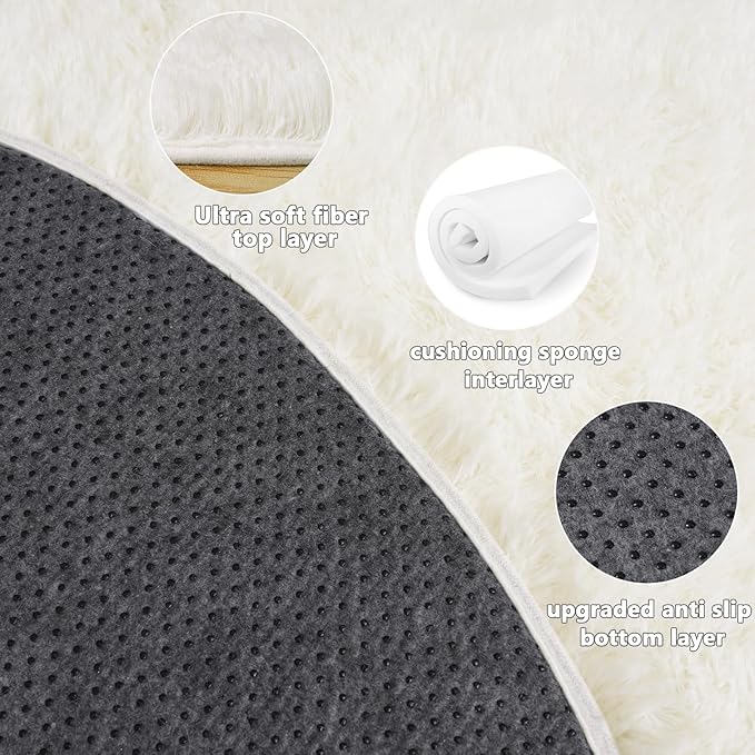 4'x4' Cream Round Rugs for Girls Bedroom, Ultra Soft Fluffy Circle Rug for Kids - Image 5