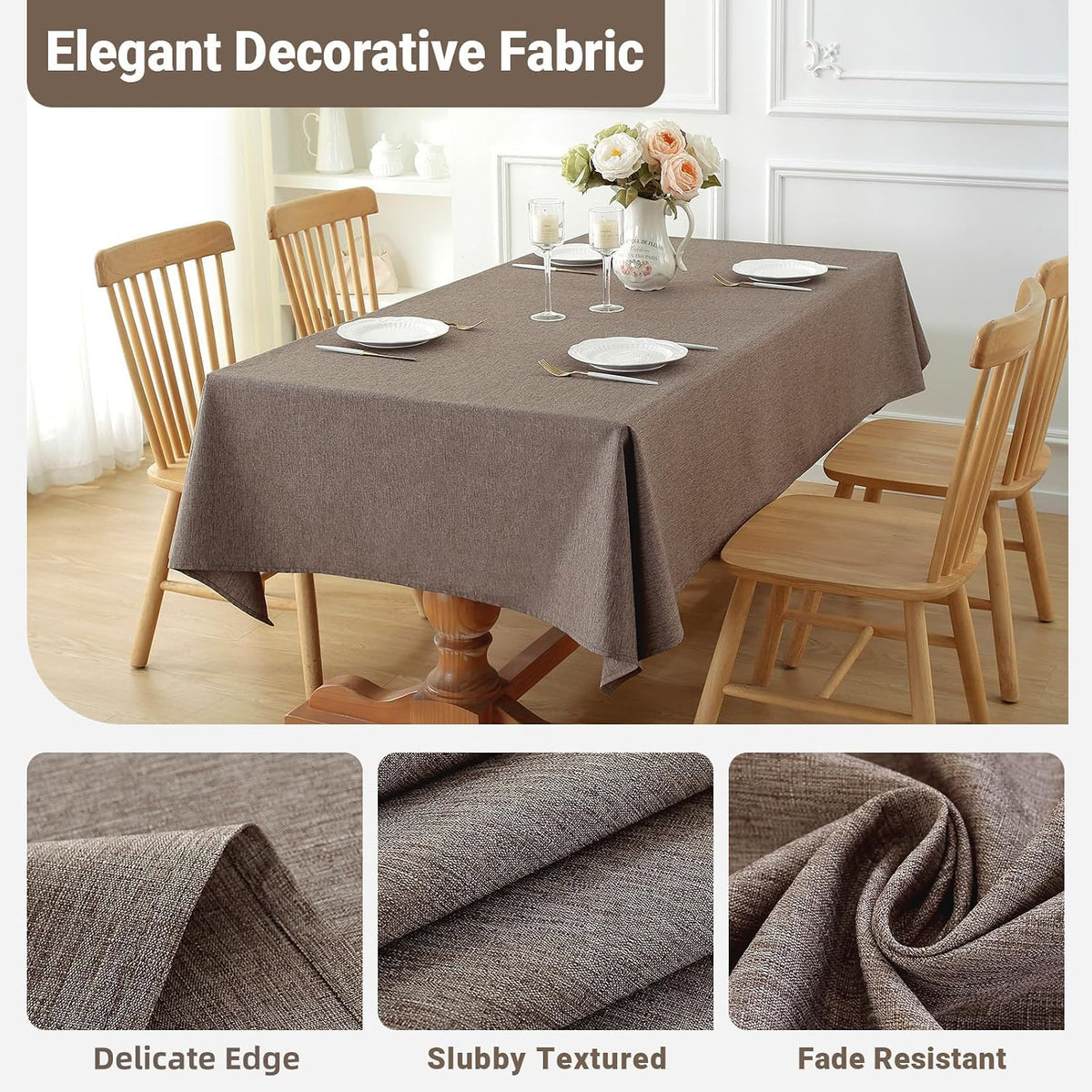 Laolitou Table Cloth Rectangle Linen Waterproof Textured Coffee Tablecloth, Washable Wrinkle Free Spill Proof Fabric Tablecloths for Dining Table Farmhouse Kitchen Holiday, 60x104 Inch