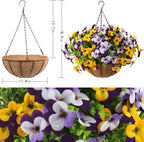lovemoon 2 Set Artificial Outdoor Pansy Flowers with Hanging Baskets