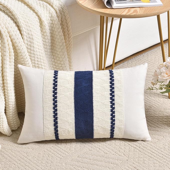 Fancy Homi Set of 1 Navy Blue Lumbar Decorative Throw Pillow Covers 16x24 Inch by Fancy+Homi
