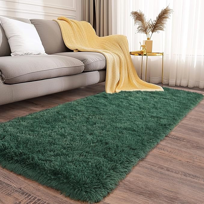 Soft Runner Rugs for Bedroom Hallways, 2x6 Green Fluffy Shag Throw Area Rug Non - Image 3