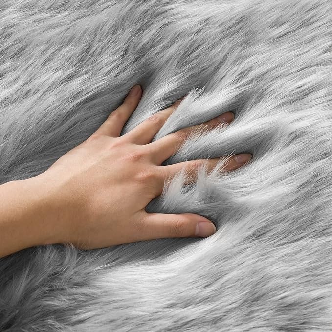 Ciicool Grey Fluffy Round Fur Area Rug - Image 4