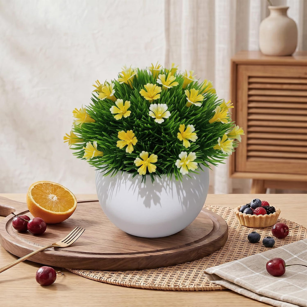 6 Pack Small Artificial Flowers in Pots, Realistic Faux Fake Potted Plants