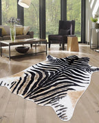 Zebra Print Rug for Living Room, Faux Fur Zebra Hide 5.2x7 Feet Animal Skin Rug by WARMHAVEN