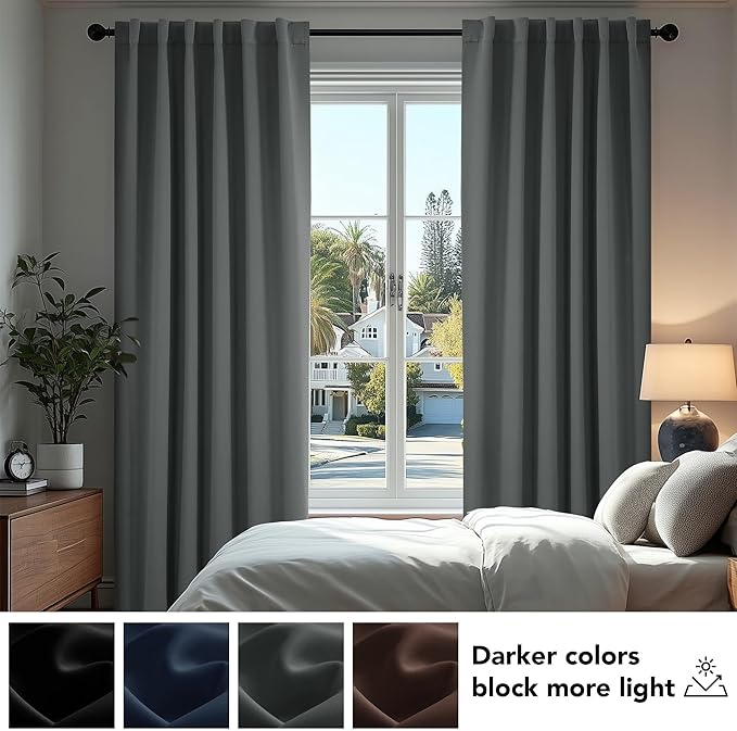 Deconovo Blackout Curtains, Thermal Insulated, W70 x L95 2 Panels, Back Tab - Image 4