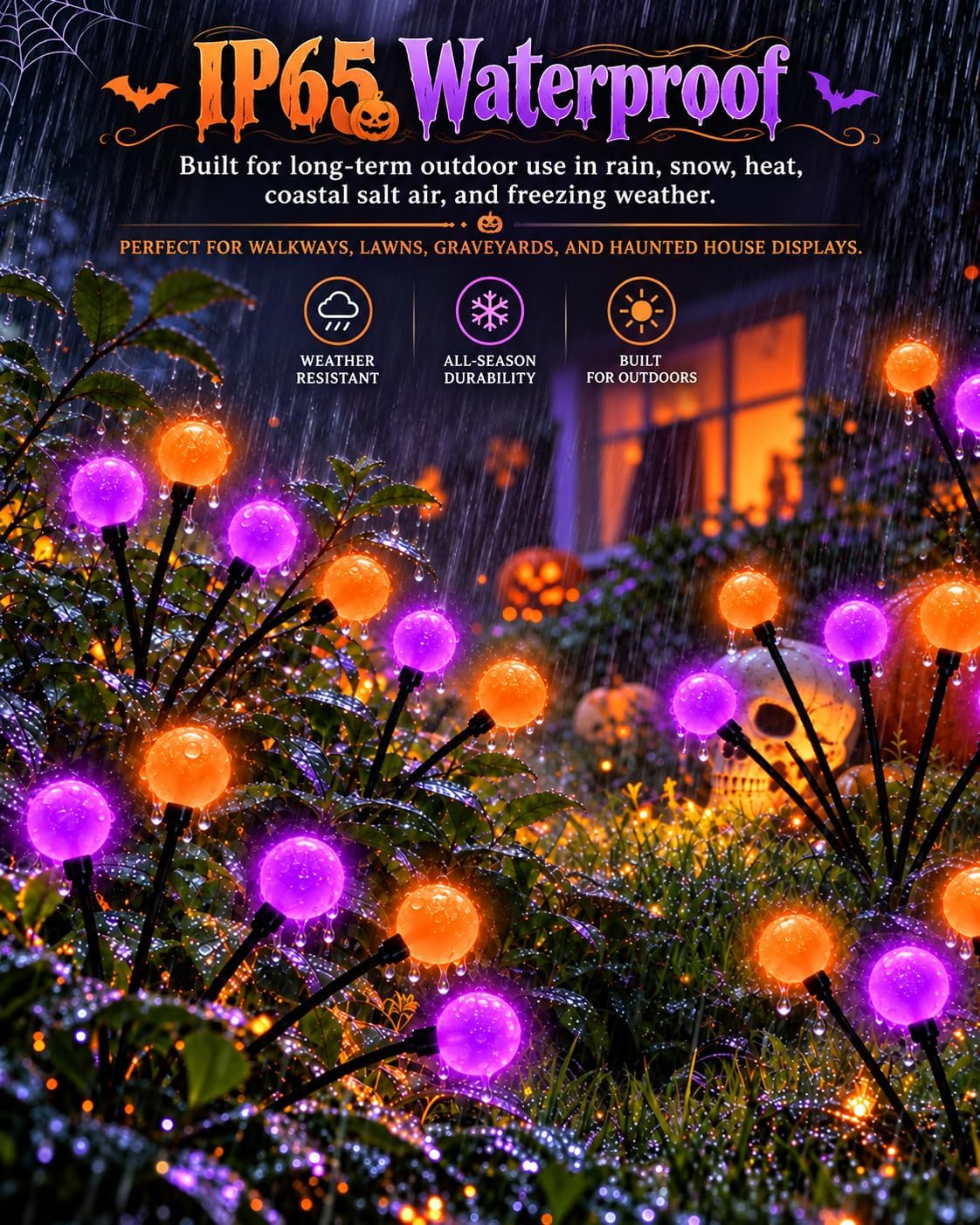 OZS 6 Pack Orange Purple Halloween Decorations Outdoor Solar Firefly Lights
