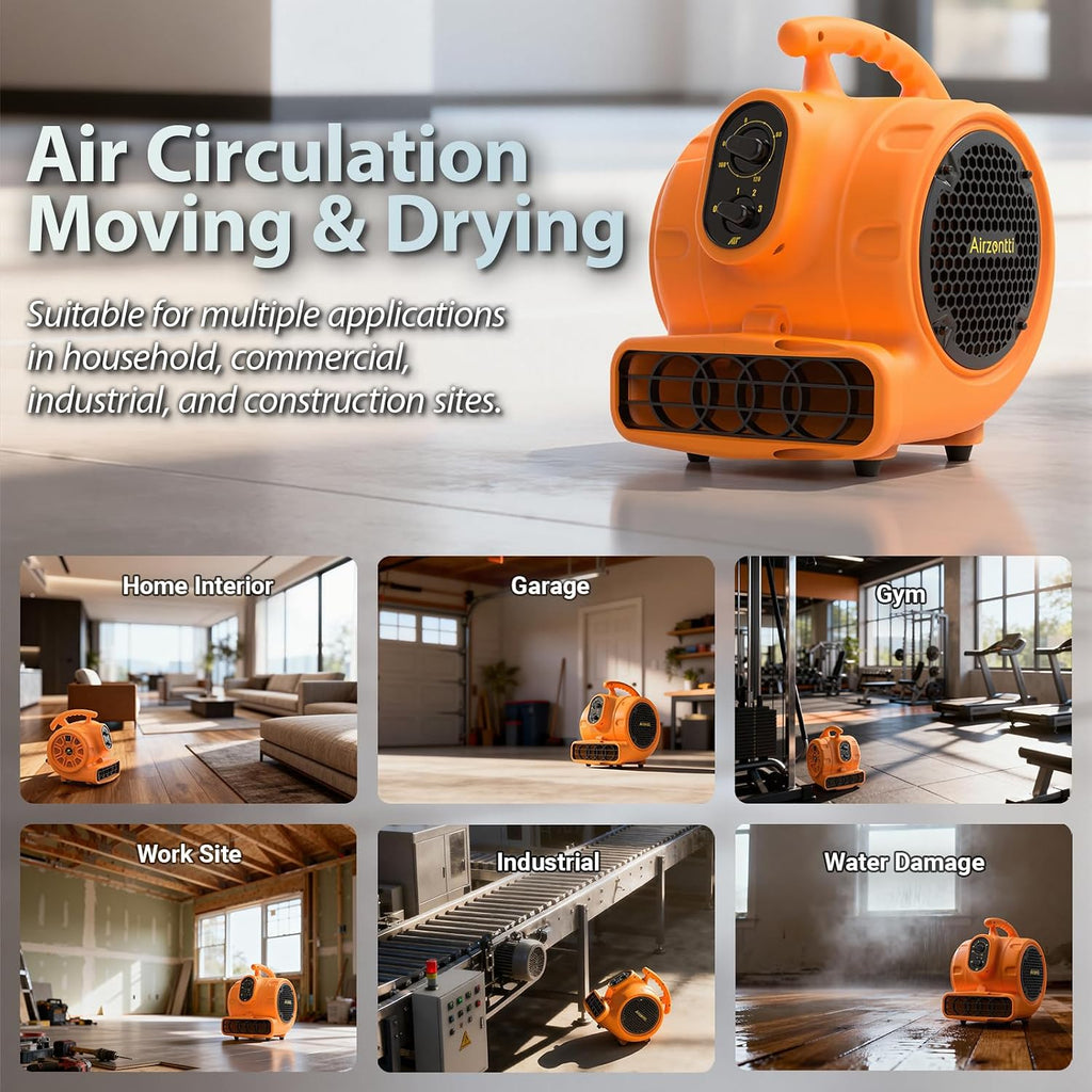 1100 CFM 3-Speed Industrial Air Mover Floor Blower Fan with Timer