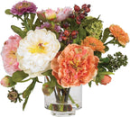 Nearly Natural 10 in Artificial Peony Arrangement in Glass Vase