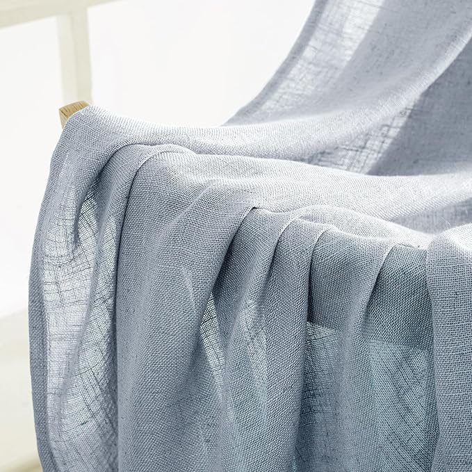 MIULEE Chambray Blue Linen Curtains 54 Inch Length 2 Panels - Image 6