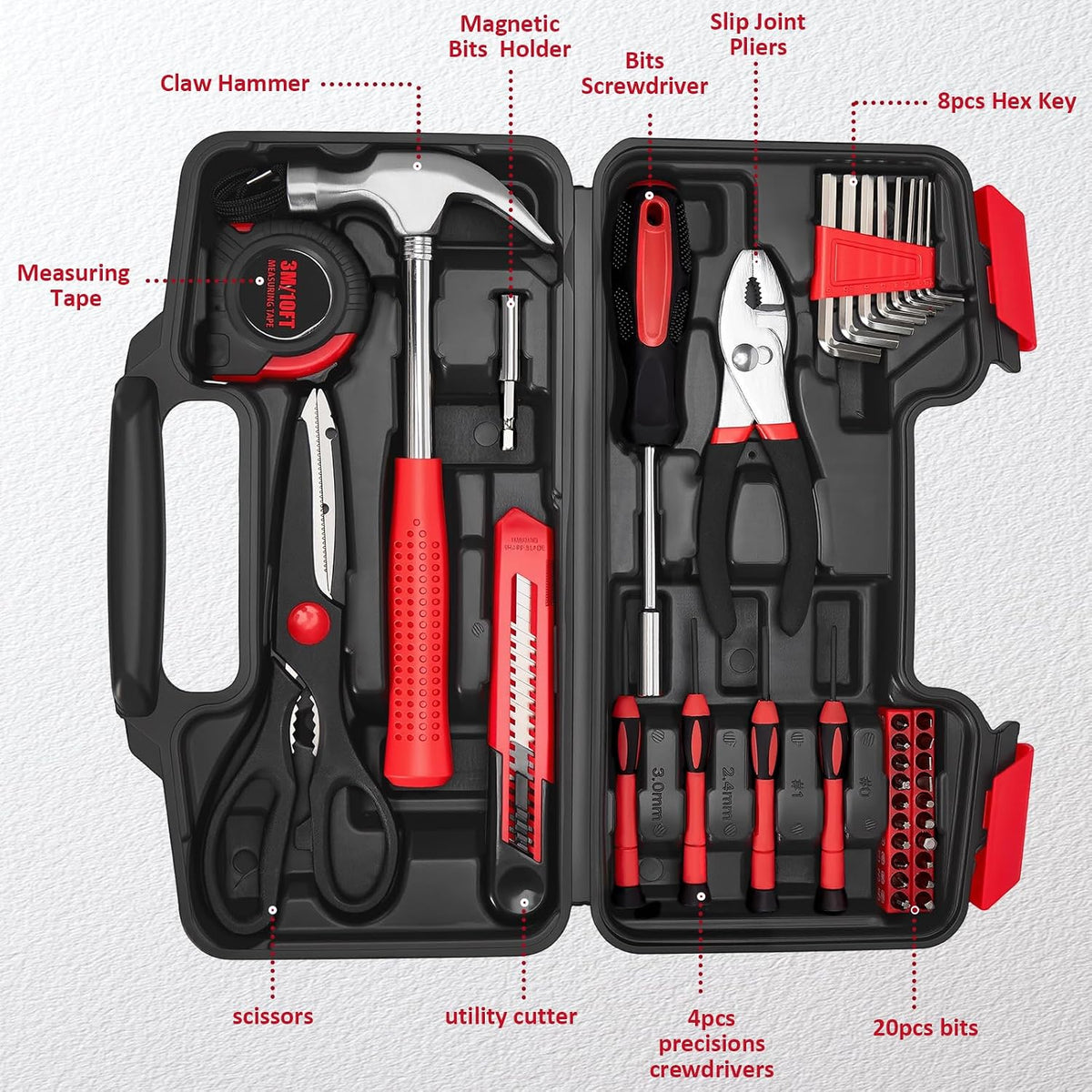 39-Piece Home Tool Set with Compact Case for Repairs and DIY
