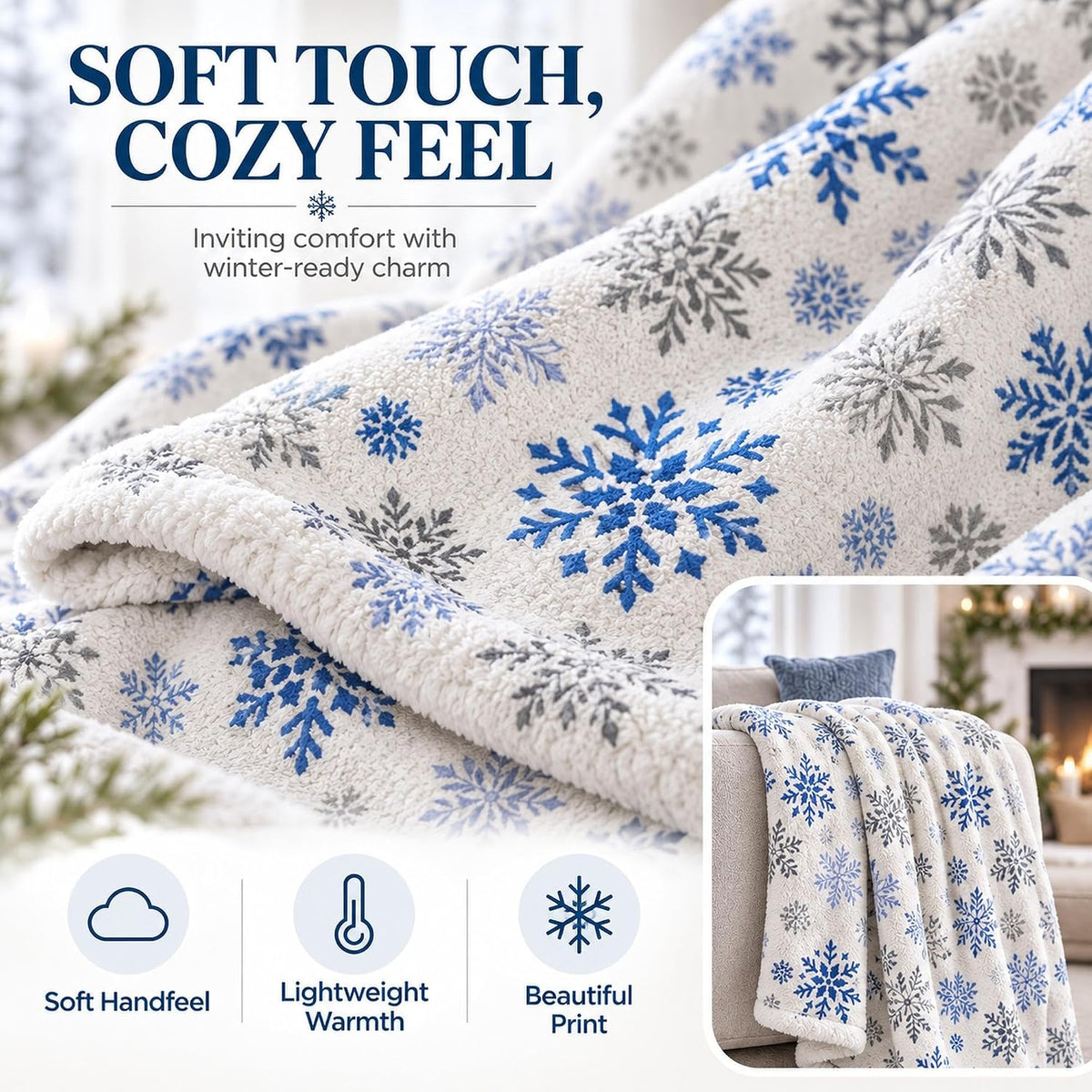 Snowflake Throw Blanket 60x80 Inches, Soft Lightweight Winter Blanket