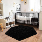 4x4.6 Feet Black Hexagon Rugs for Bedroom, Ultra Soft Fluffy Hexagon Area Rug by Quntue