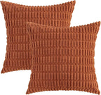 MIULEE Pack of 2 Rust Corduroy Decorative Euro Sham Pillow Covers 24x24 Inch - Image 5