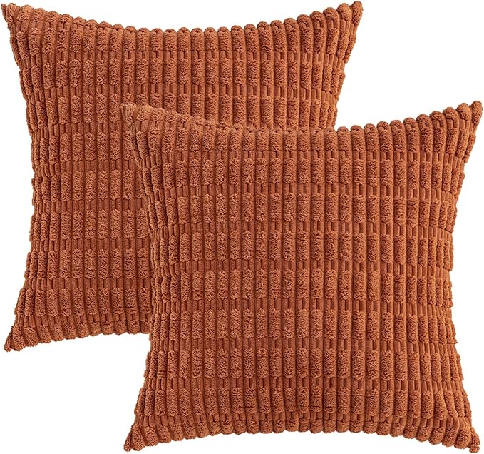 MIULEE Pack of 2 Rust Corduroy Decorative Pillow Covers 20x20 Inch Soft Boho - Image 6