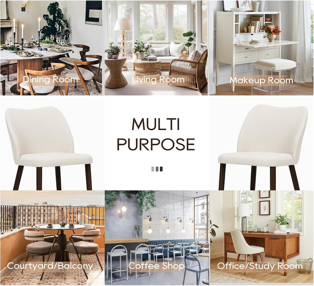 COLAMY Upholstered Dining Chairs Set of 4, Modern Kitchen & Dining Room Chairs with Curved Back, Fabric Padded Seat and Solid Wood Legs, Side Chairs for Restaurant, Cafe & Home, Beige