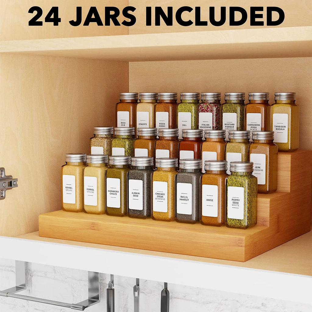 SpaceAid Pull Out Spice Rack Organizer for Cabinet, 2 Drawers 2-Tier, 24 Pcs Spice Jars with Labels