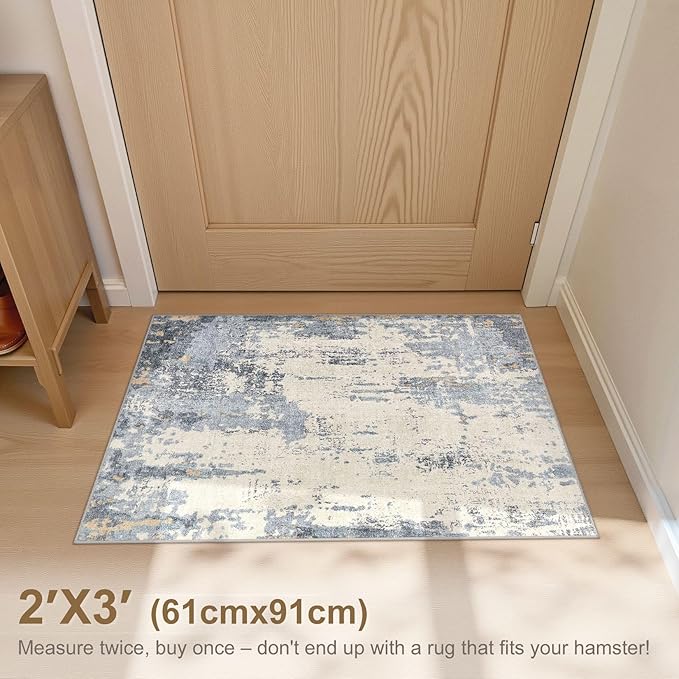 UERMEI 2x3 Entryway Area Rug: Washable Neutral Modern Abstract Small Rug - Image 2