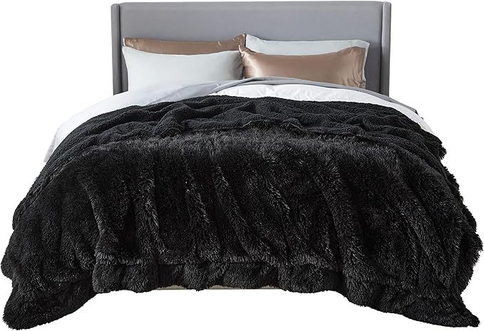 Bedsure GentleSoft Fluffy Black King Size Blanket by BEDSURE