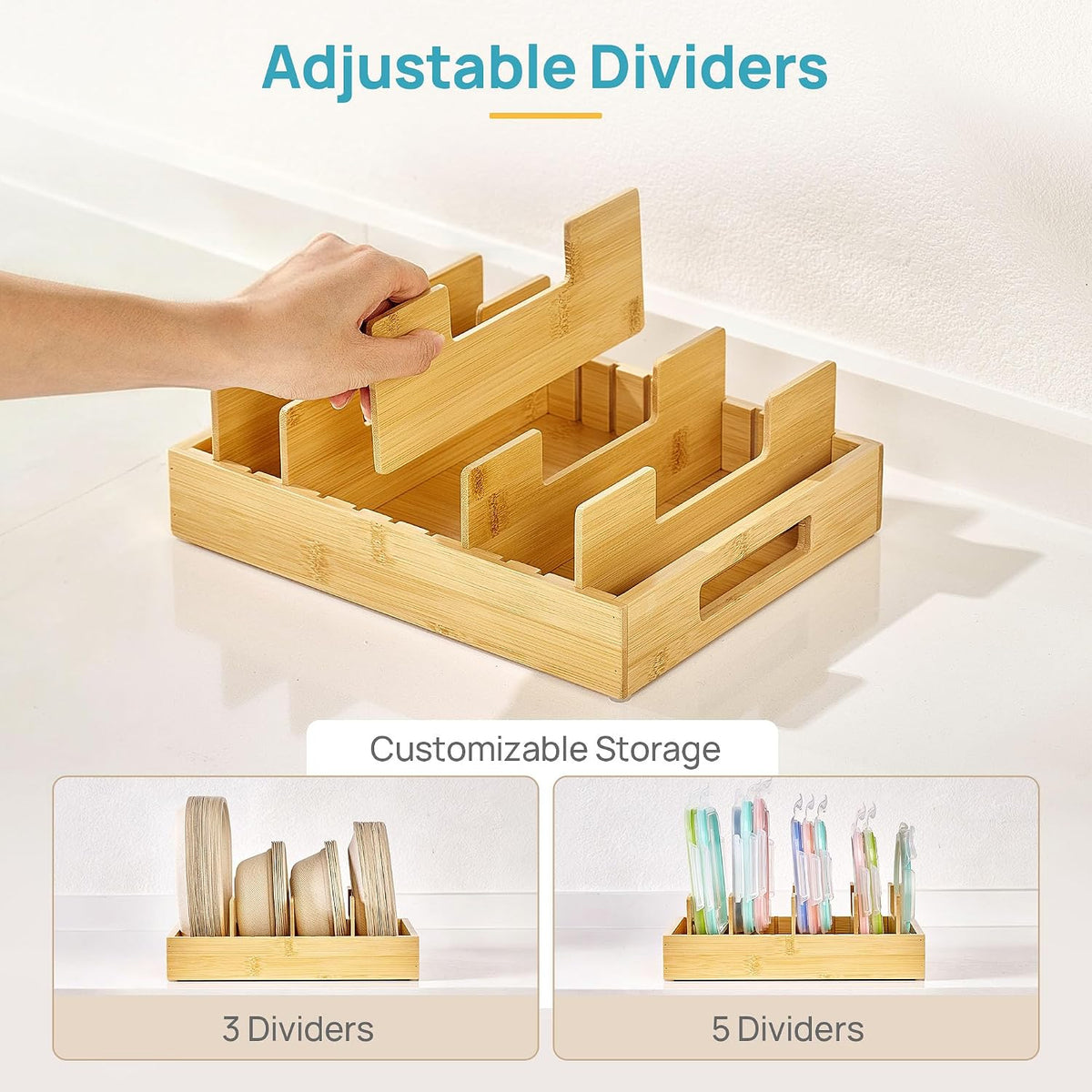Vtopmart Bamboo Lid Organizers for Kitchen Cabinet Organizer with 7 Section