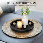 Hanobe Wooden Tray for Coffee Table: Candle Holder Plate Black Round Decorative Serving Tray - Vintage Table Centerpiece Rustic Farmhouse Home Decor