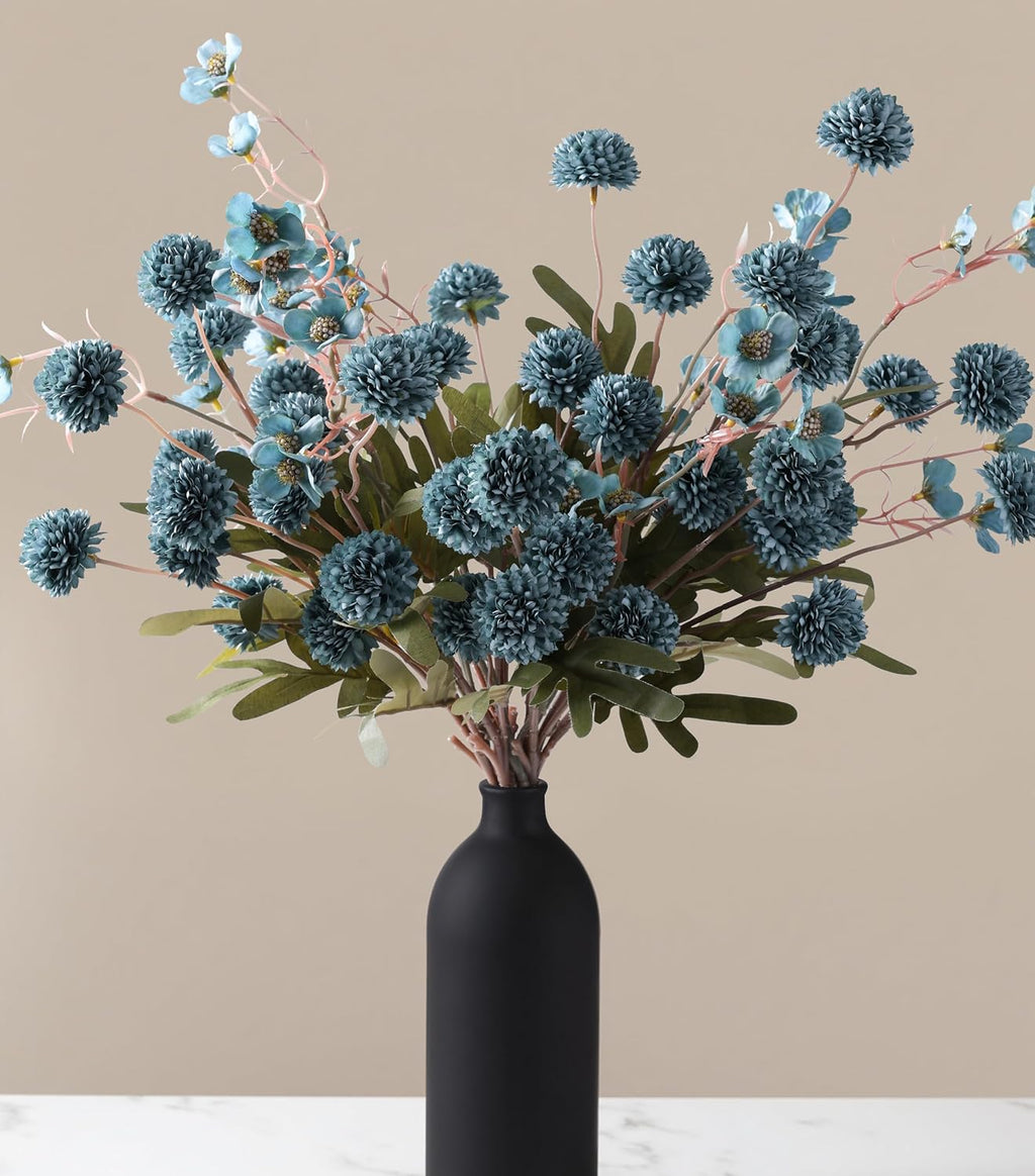 8 Pcs Fake Mums Kiku Flowers Artificial with Wild Flowers Bulk, Blue Silk Flower Arrangements Decor Floral Centerpieces For Tables Artificial Fall Flowers for Vase DIY Bouquet Coffee Dining Home