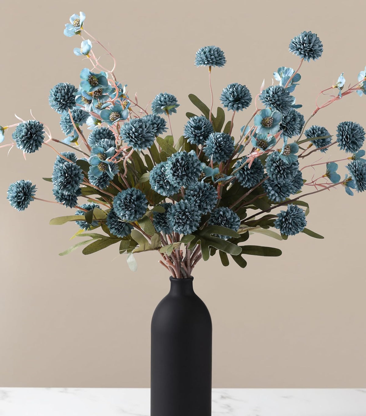 8 Pcs Fake Mums Kiku Flowers Artificial with Wild Flowers Bulk, Blue Silk Flower Arrangements Decor Floral Centerpieces For Tables Artificial Fall Flowers for Vase DIY Bouquet Coffee Dining Home