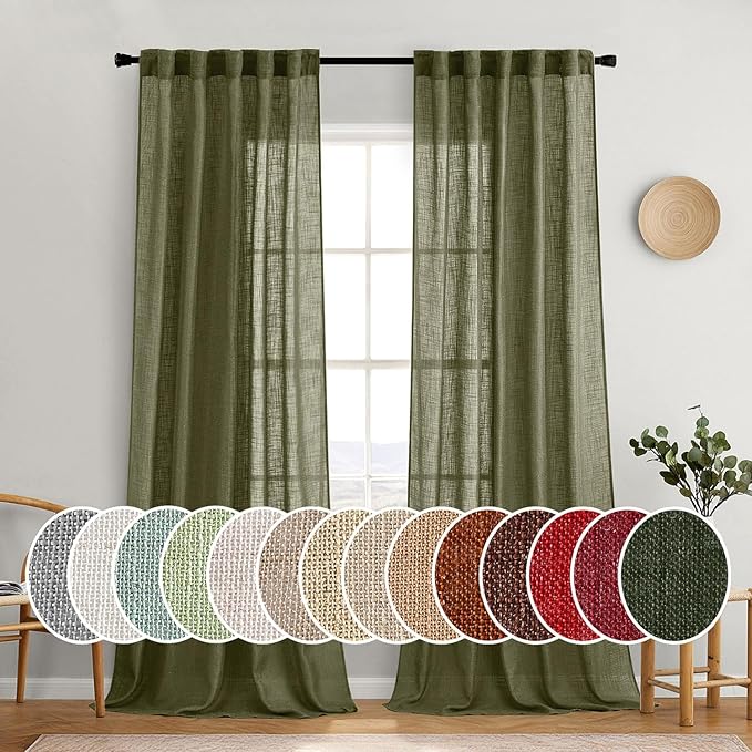 MIULEE Light Olive Green Linen Curtains 90 Inch Long 2 Panels by MIULEE