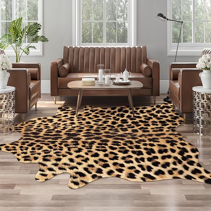 AROGAN Premium Leopard Print Rug 5.2x6.2 Feet, Machine Washable Faux Fur - Image 3