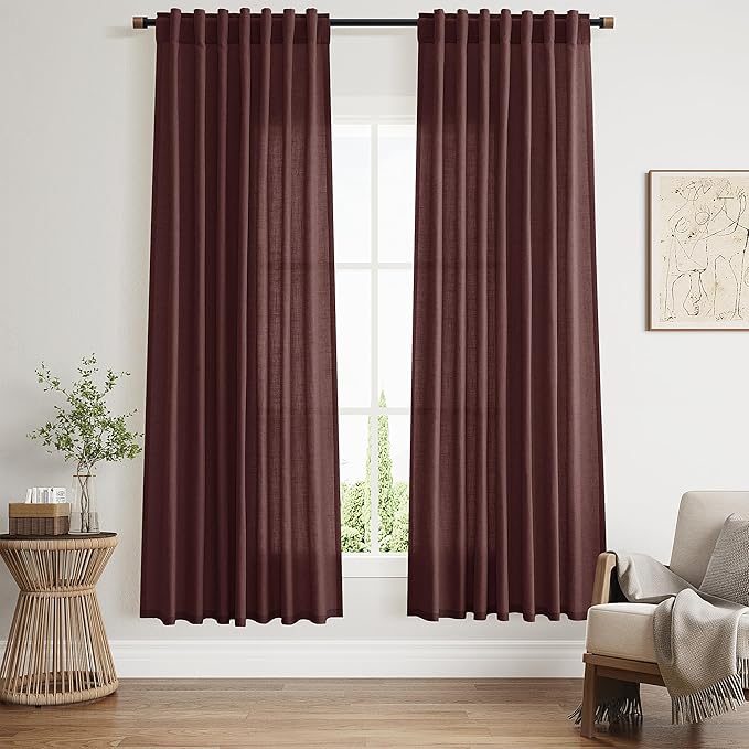 Reddish Brown Linen Curtains 72 Inch Long by Nanspring