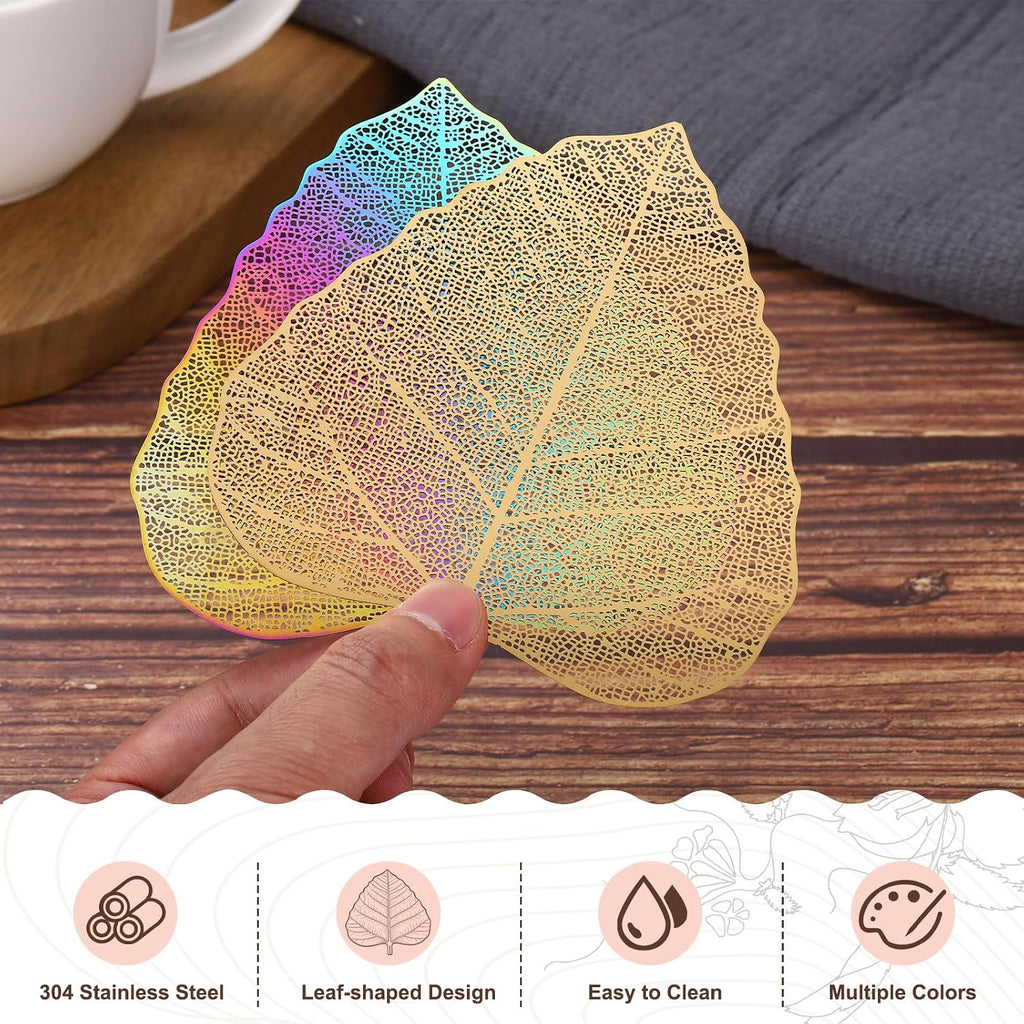 uxcell Stainless Steel Drink Covers Leaf Shape Wine Glass Covers 4Pcs
