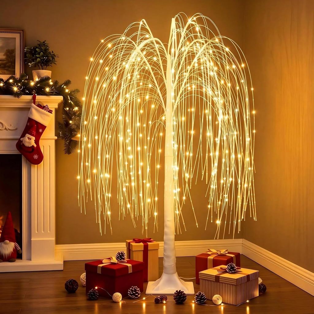 5FT Lighted Weeping Willow Tree, 216 LED Artificial Willow Tree, Warm