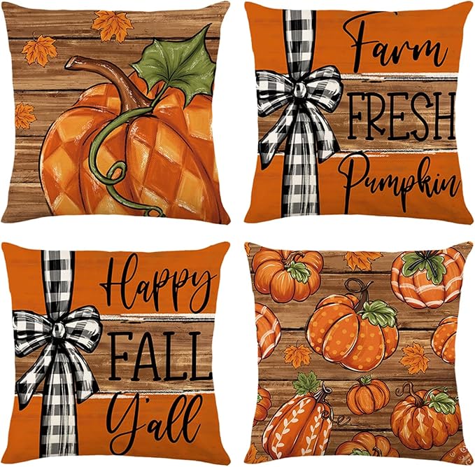 Fall Decorations for Home, Fall Pillow Covers 18 x 18 Inch Autumn Thankful by ONFAON