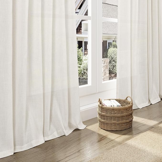 Cream Semi Sheer Linen Curtains 102 Inch Long Curtains Back Tab Rod Pocket 2 - Image 6