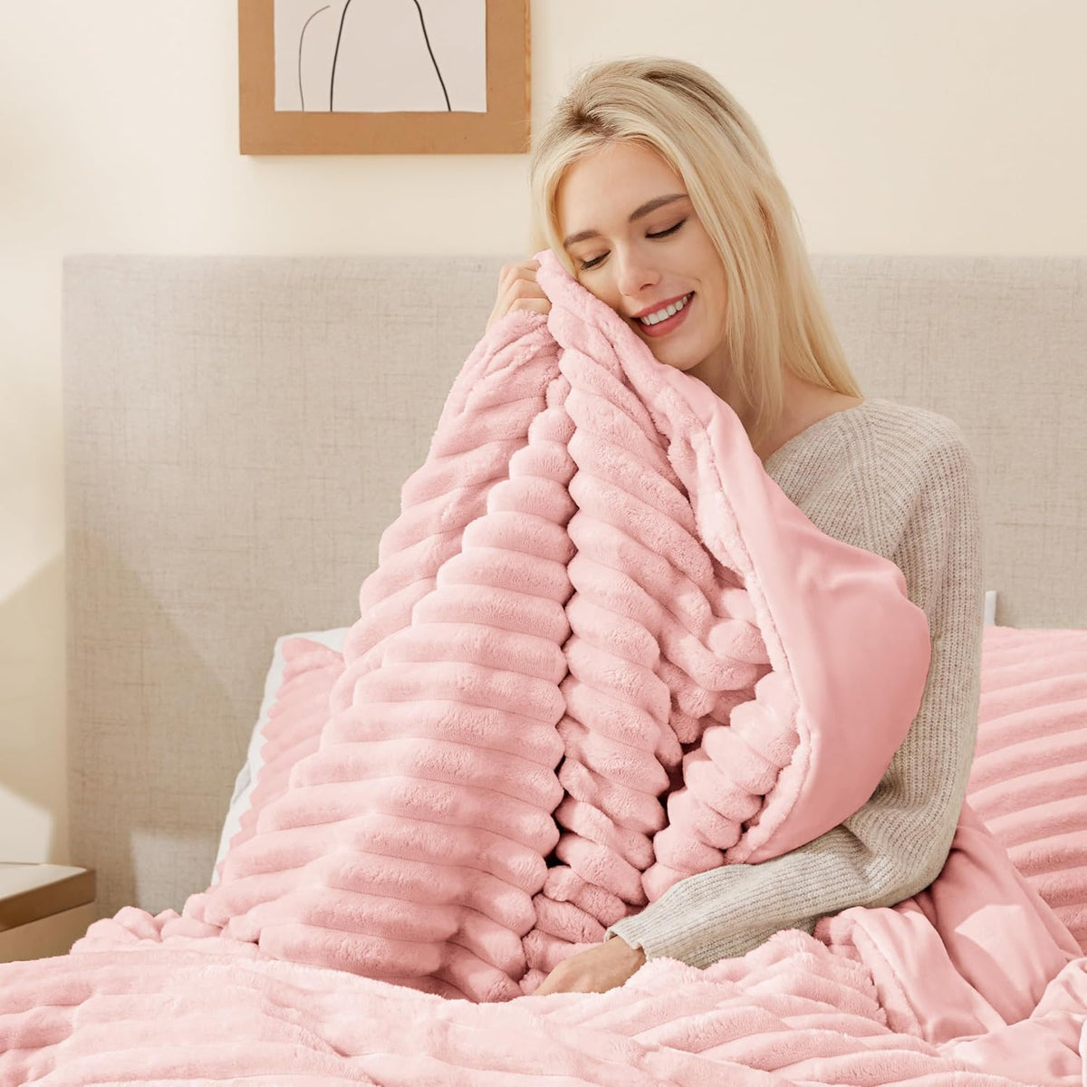 EXQ Home Fluffy Comforter Set Twin Size,2 Pieces Bed Set,Light Pink