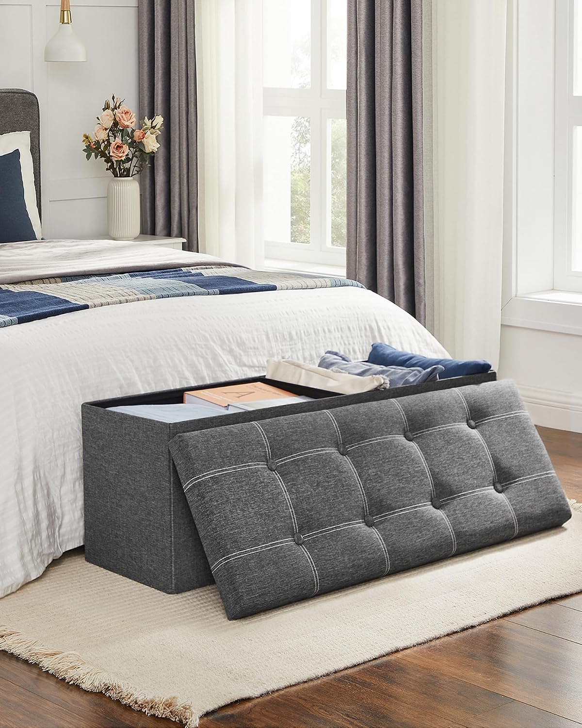 SONGMICS Ottoman Storage Bench, 35 Gal. Folding Chest, Holds 660 lb